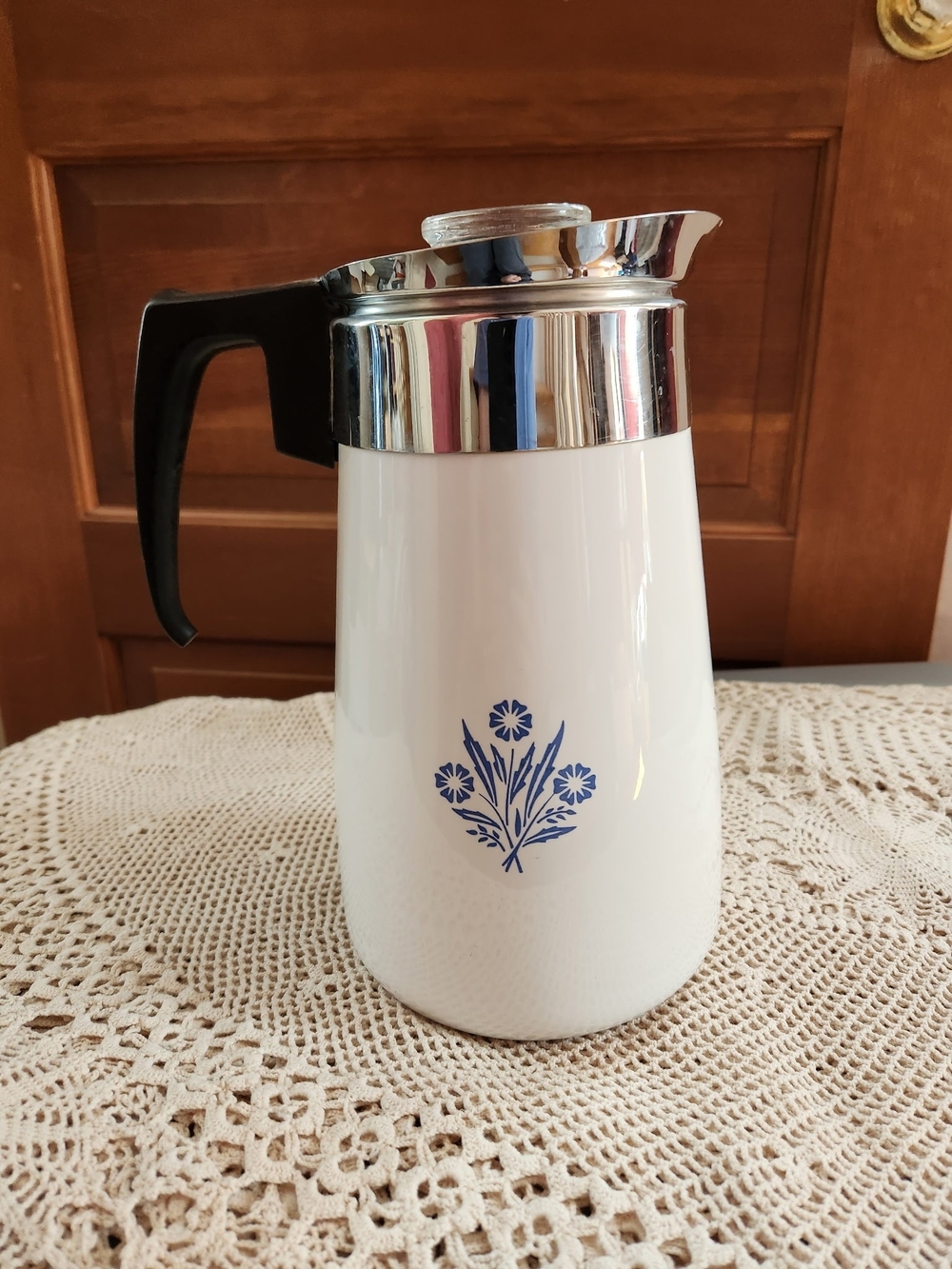 Vintage Corning Ware Cornflower Insulated Stove Top Coffee Pot with Black Handle